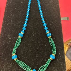 Trifari Vintage Blue and Green Beaded Necklace